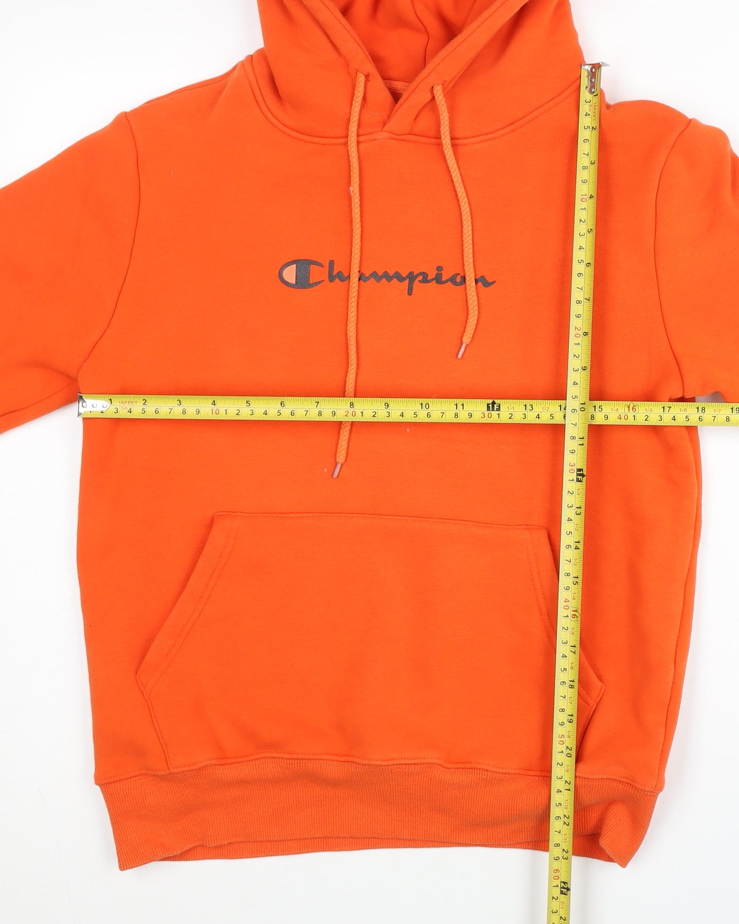 Champion Men's Orange Pullover Hoodie Medium Fleece Logo Sportswear