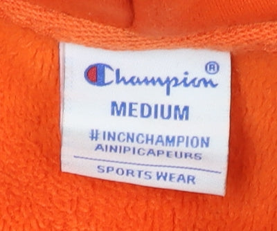 Champion Men's Orange Pullover Hoodie Medium Fleece Logo Sportswear