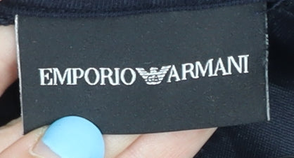 Emporio Armani Men's Black Small Henley Hoodie Lace Up Logo