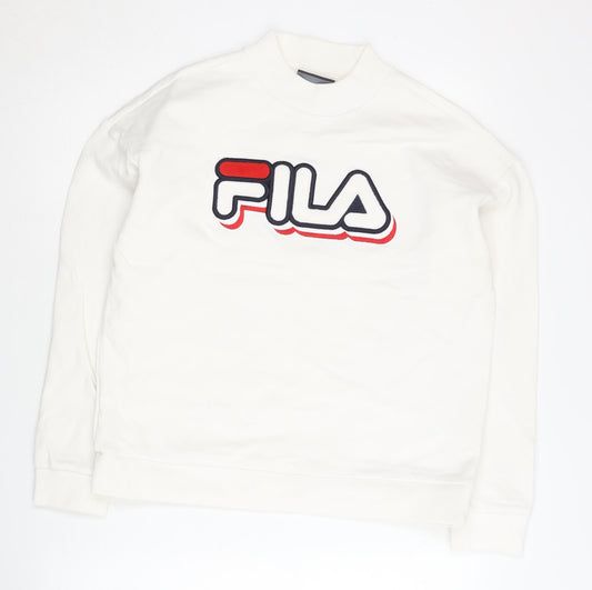 FILA Men’s White Pullover Sweatshirt M Logo Long Sleeve Jersey Cotton