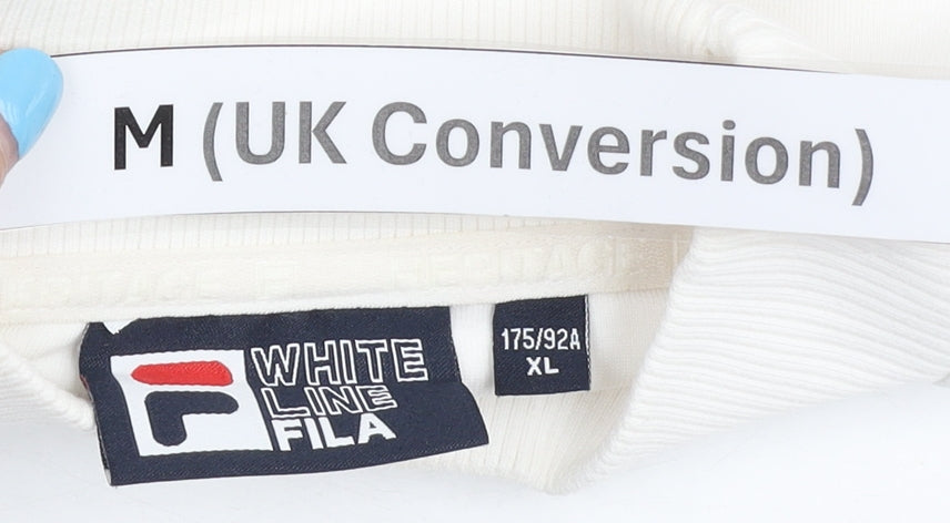 FILA Men’s White Pullover Sweatshirt M Logo Long Sleeve Jersey Cotton