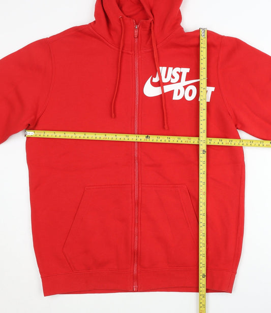 Nike Men’s Red Full Zip Hoodie Large Sports Logo Jersey Cotton Blend