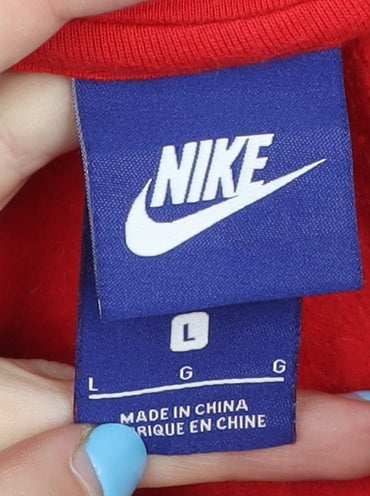 Nike Men’s Red Full Zip Hoodie Large Sports Logo Jersey Cotton Blend