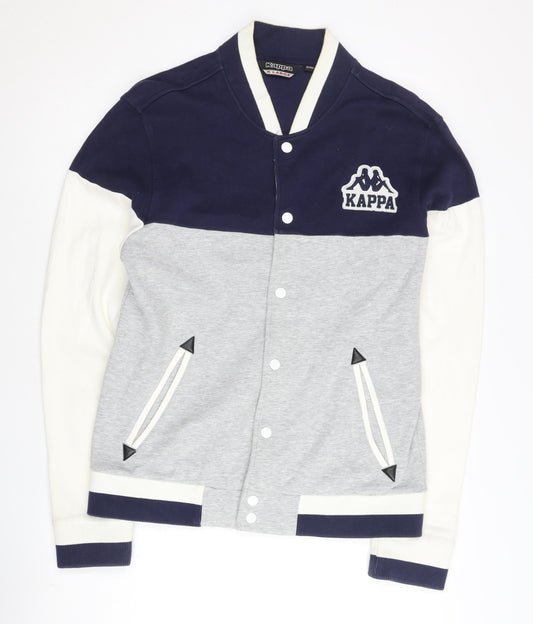 Kappa Men’s Blue Grey White Varsity Jacket L Regular Fit Cotton