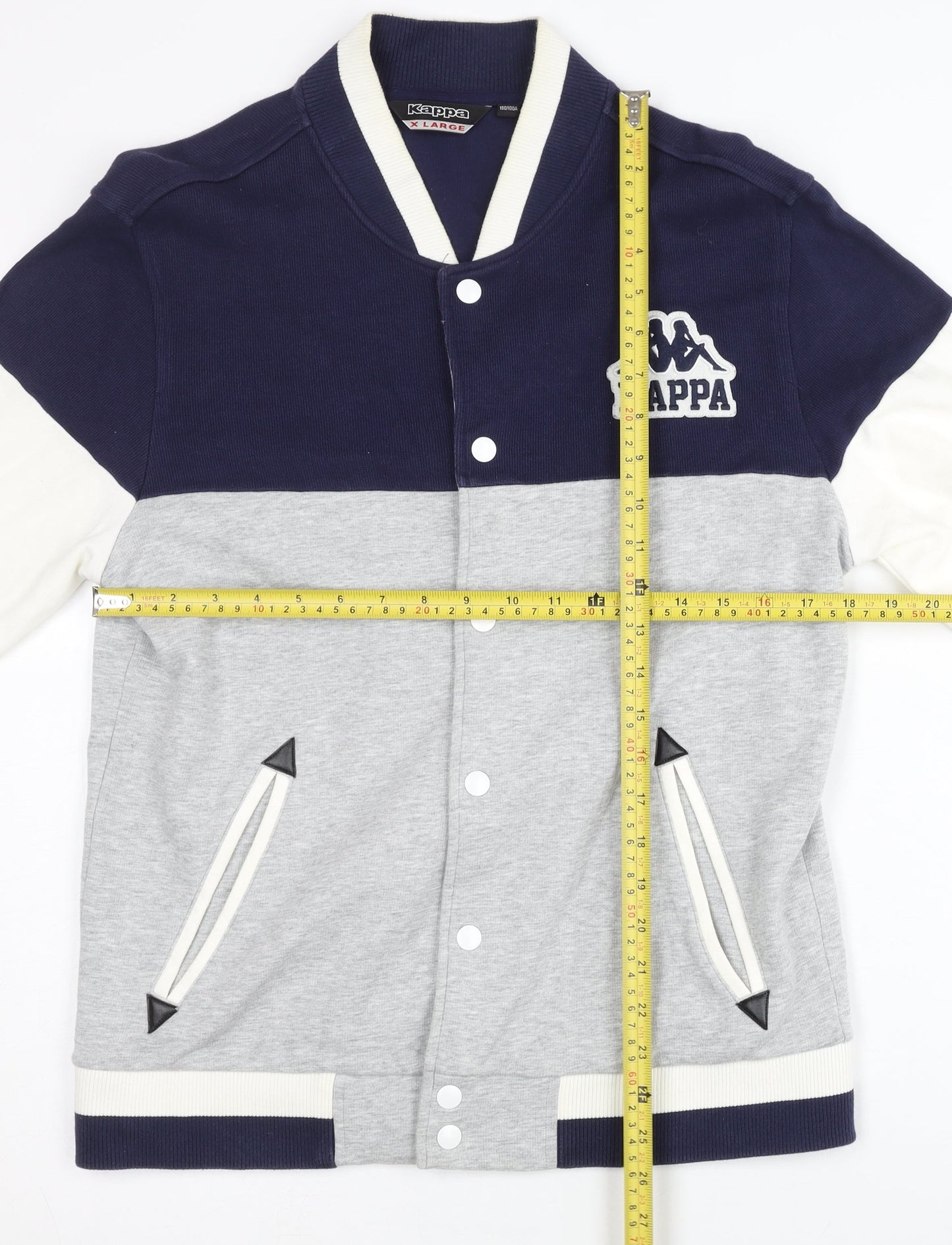 Kappa Men’s Blue Grey White Varsity Jacket L Regular Fit Cotton