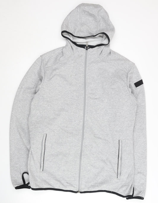 Adidas Men's Grey L Full Zip Hoodie Reflective Sportswear