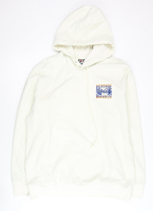 Fila White Line Men's White Corduroy Pullover Hoodie L Regular Fit