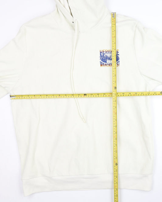 Fila White Line Men's White Corduroy Pullover Hoodie L Regular Fit