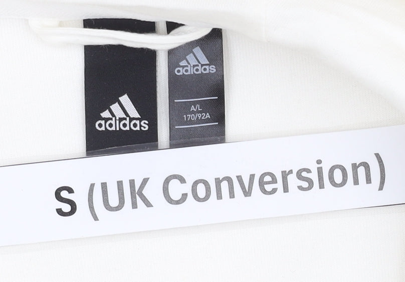 Adidas Men’s White Full Zip Hoodie Size S Regular Fit Logo Jersey