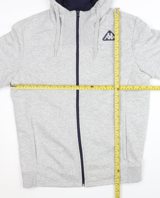 Kappa Men's Grey Full Zip Hoodie L Regular Fit Logo Jersey