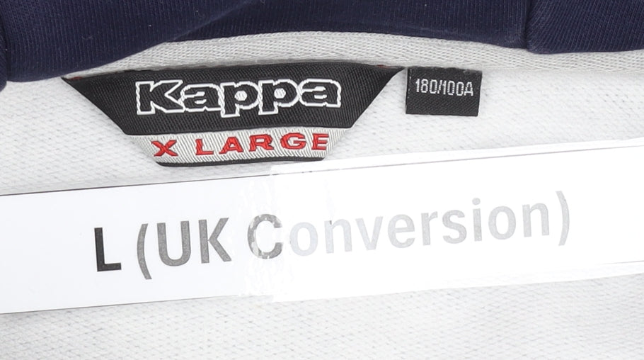 Kappa Men's Grey Full Zip Hoodie L Regular Fit Logo Jersey