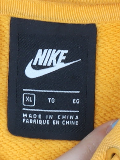 Nike Men's Yellow XL Pullover Hoodie with Logo Print