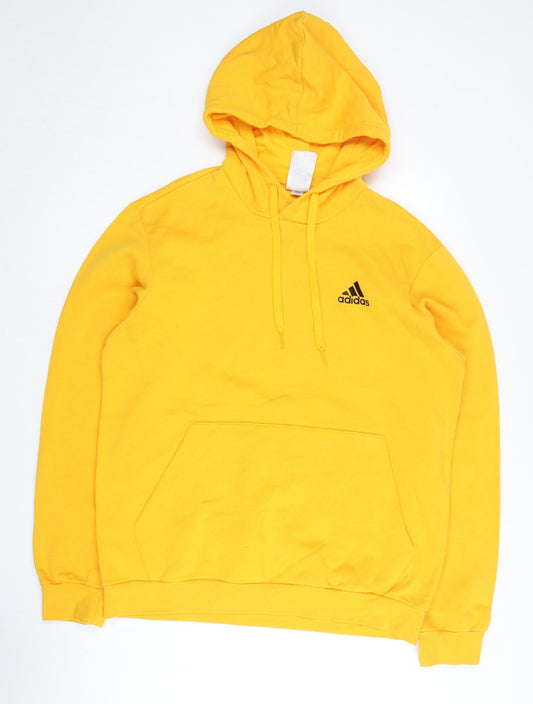 Adidas Men's Yellow Pullover Hoodie L Regular Fit Logo Jersey