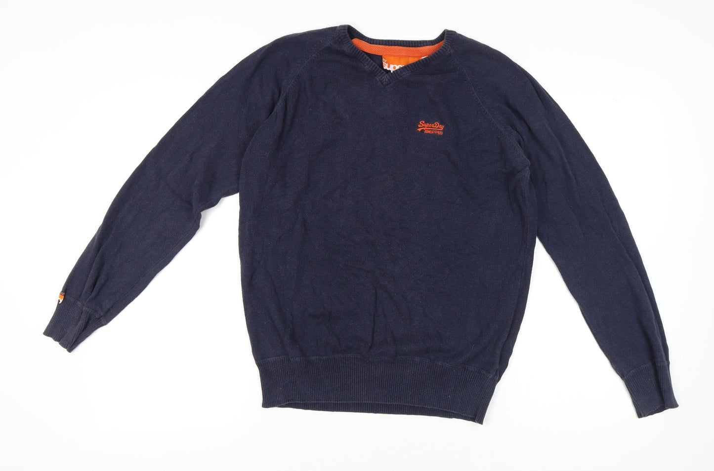 Superdry Men’s Blue Cotton V-Neck Pullover Jumper L Regular Fit