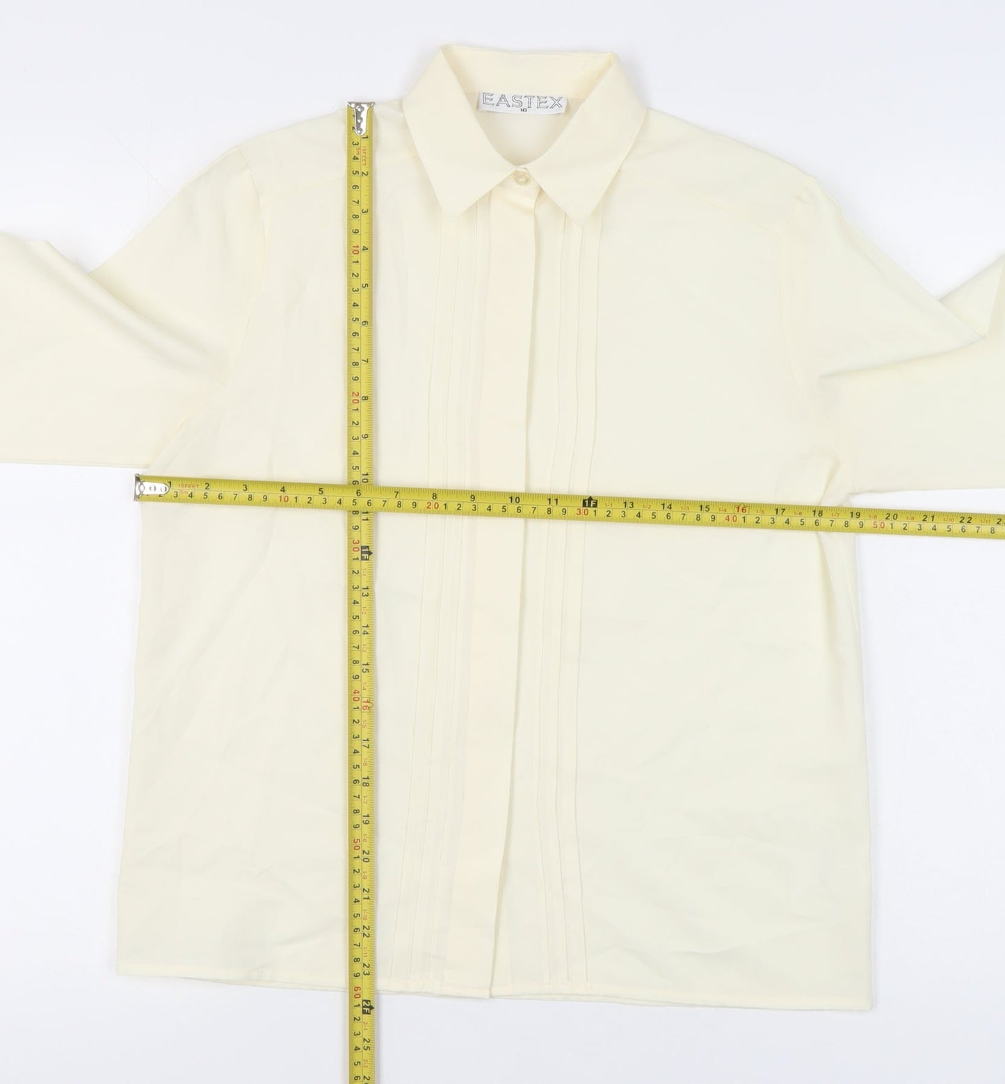 Eastex Women Ivory Size 10 Button-Up Collared Long Sleeve Shirt