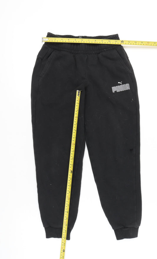 Puma Boys Black Jogger Trousers 11-12 Yrs Cotton Blend Sportswear