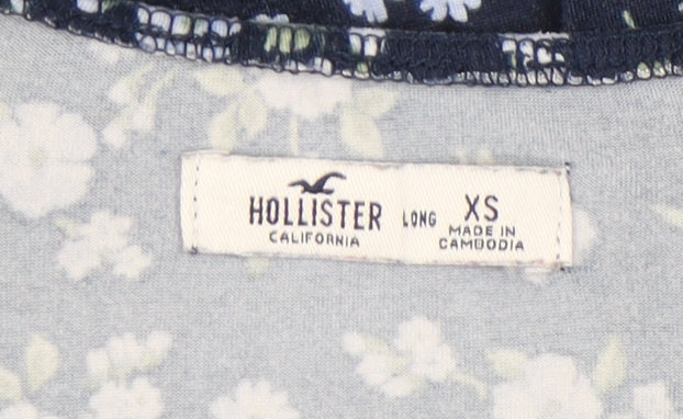 Hollister Women’s Blue Floral A-Line XS Short Dress Long Sleeve Jersey