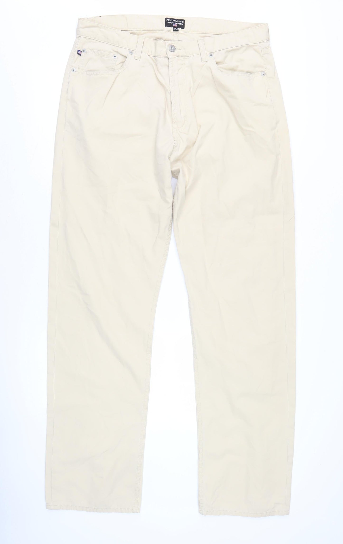 Ralph Lauren Men's Beige Chino Trousers 36W 34L Straight Cotton