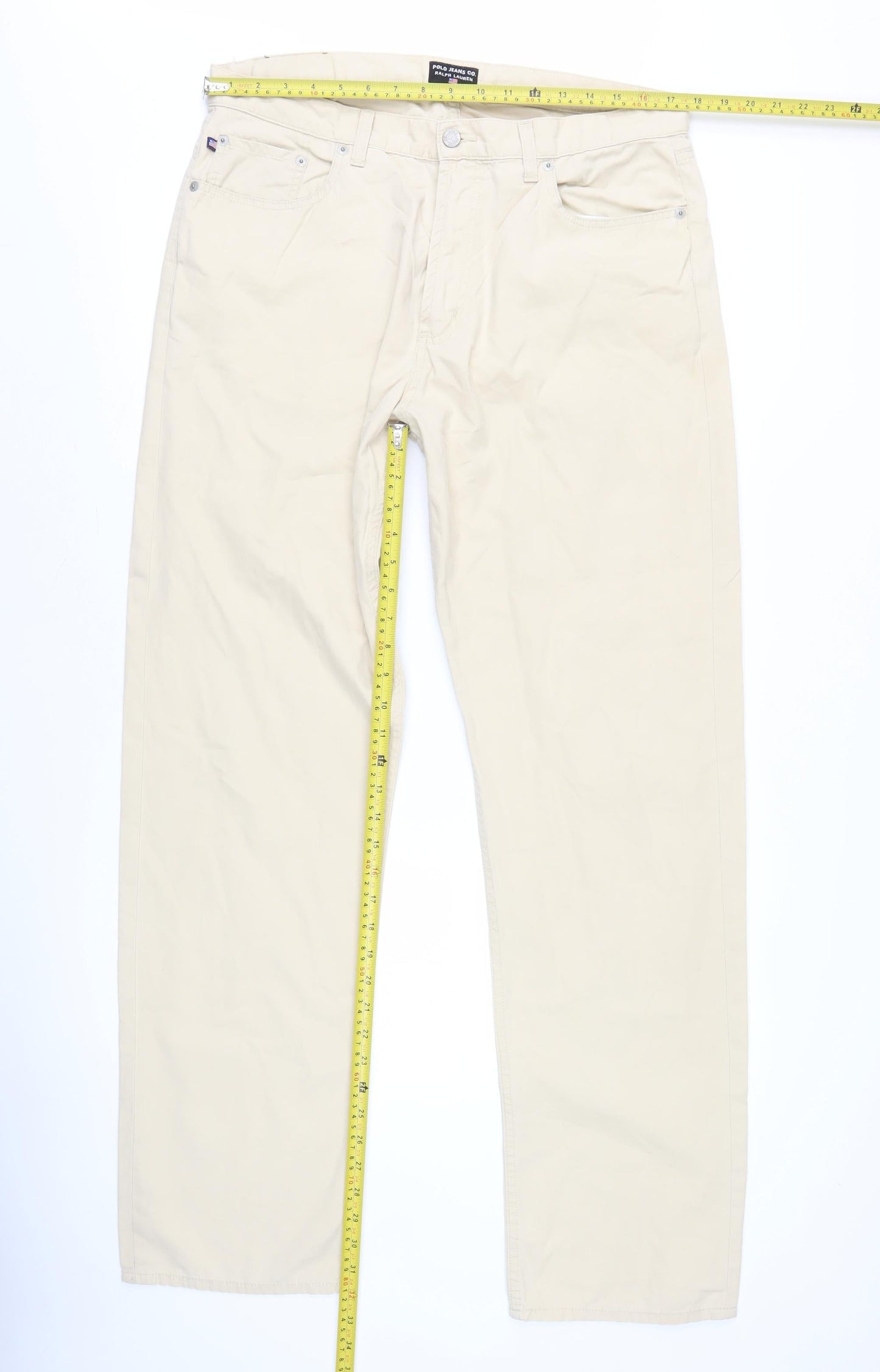 Ralph Lauren Men's Beige Chino Trousers 36W 34L Straight Cotton