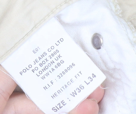 Ralph Lauren Men's Beige Chino Trousers 36W 34L Straight Cotton