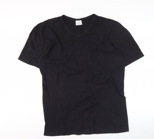 Calvin Klein Men's Black Cotton V-Neck T-Shirt XL Regular Fit