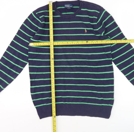 Ralph Lauren Women's Blue Striped Cotton Crew Neck Jumper Size 20