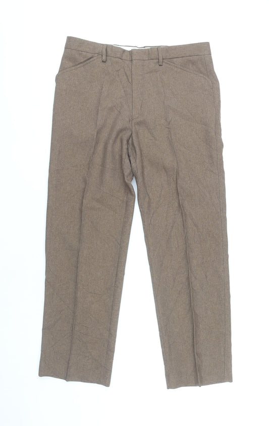 Farah Men's Brown Pleated Straight Leg Business Trousers 32W 29L