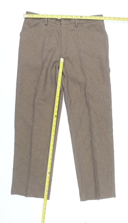 Farah Men's Brown Pleated Straight Leg Business Trousers 32W 29L