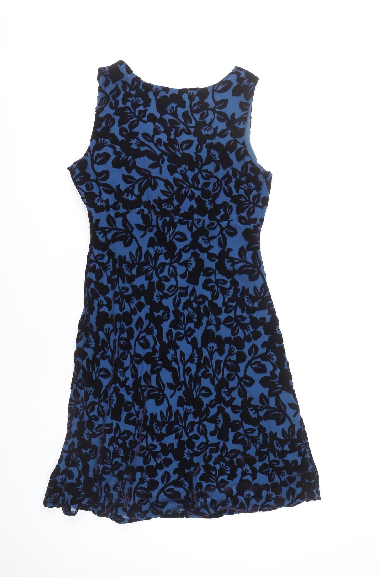 Laura Ashley Women Blue Floral Velvet A-Line Knee Length Dress UK 10