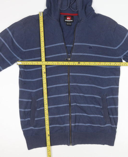 Quiksilver Men's Blue Striped Cotton Hooded Zip Jacket M