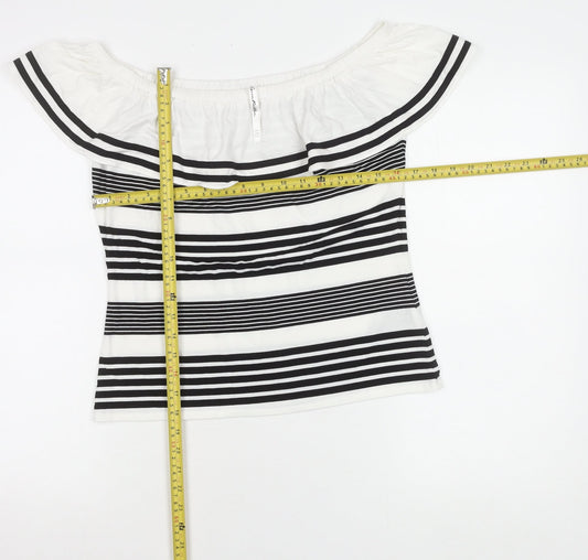 Karen Millen Women's Black Stripe Off Shoulder Slim Fit Blouse UK 12