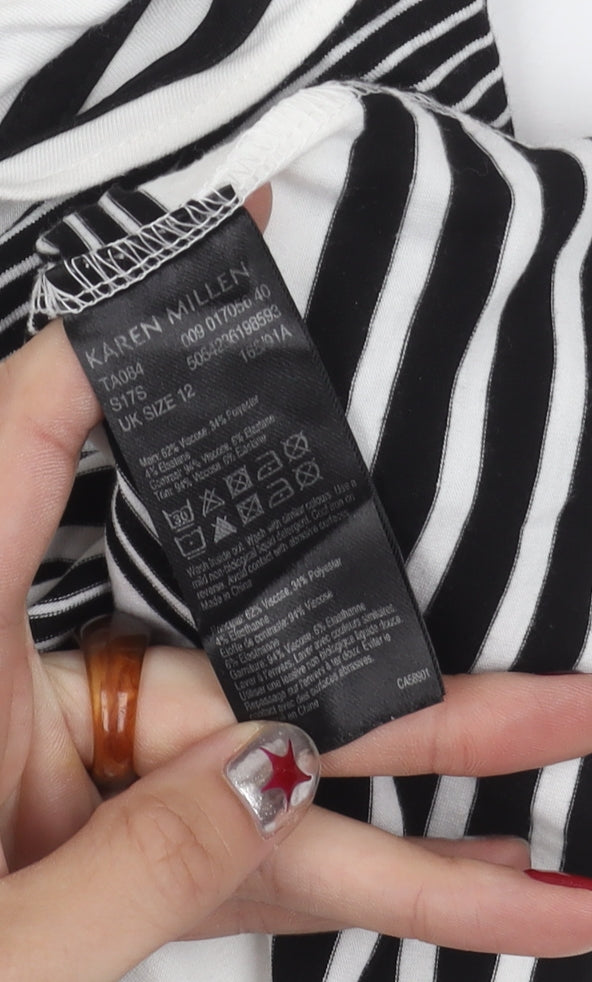 Karen Millen Women's Black Stripe Off Shoulder Slim Fit Blouse UK 12