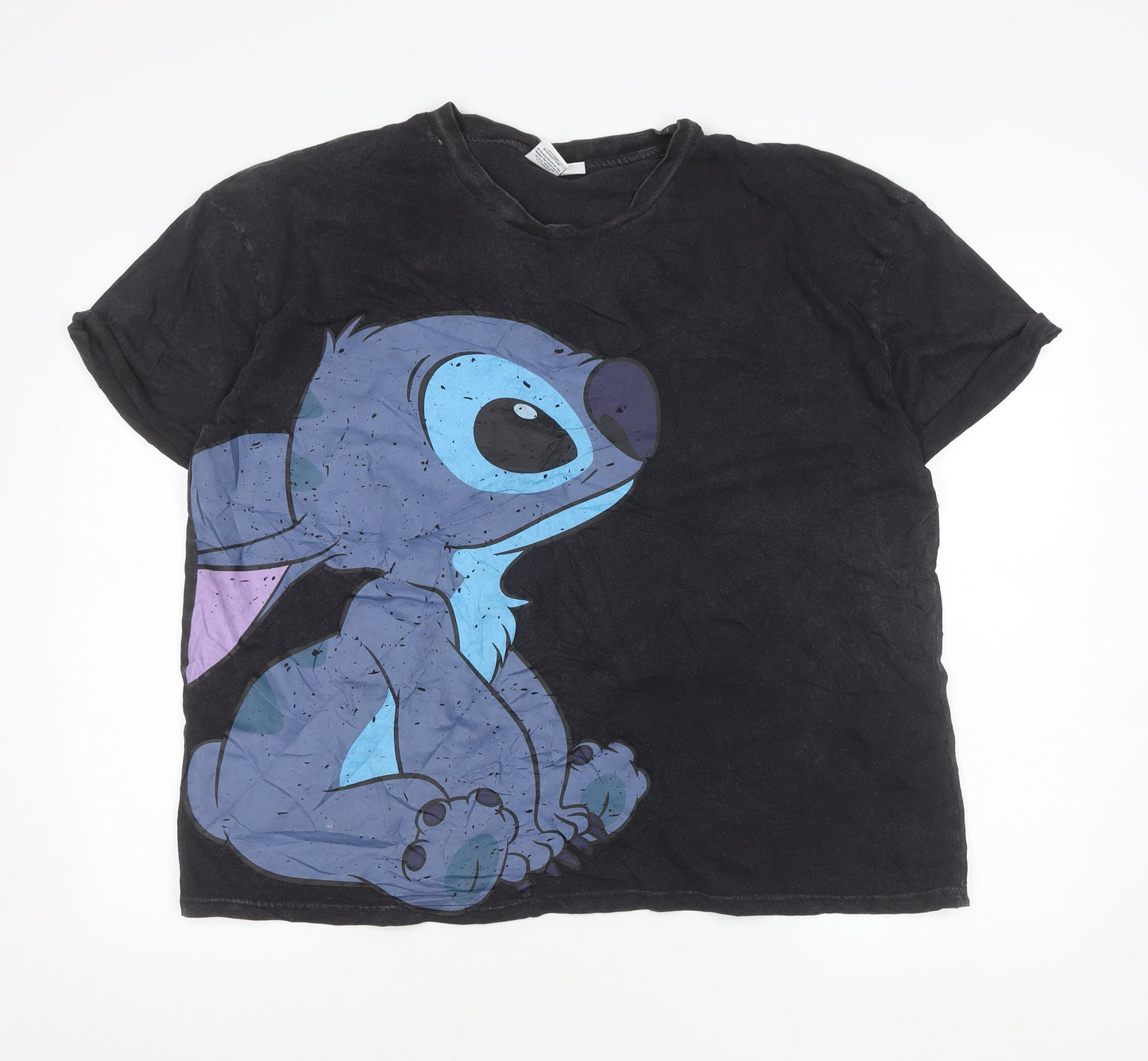 Disney Women’s Black Stitch T-Shirt XL Short Sleeve Cotton Casual