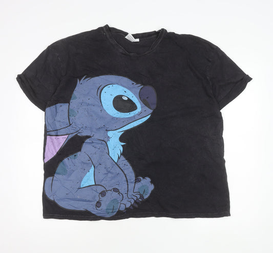 Disney Women’s Black Stitch T-Shirt XL Short Sleeve Cotton Casual