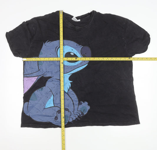 Disney Women’s Black Stitch T-Shirt XL Short Sleeve Cotton Casual