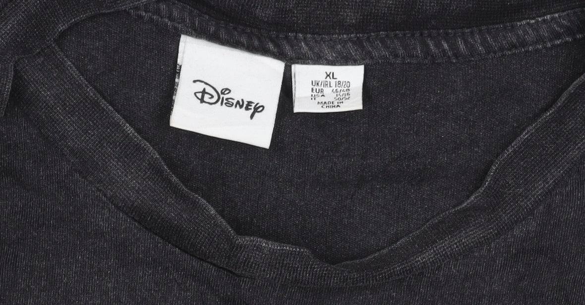 Disney Women’s Black Stitch T-Shirt XL Short Sleeve Cotton Casual