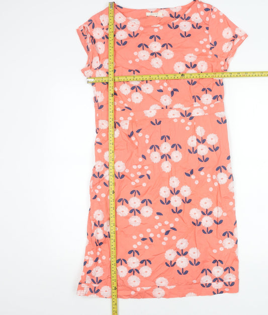 White Stuff Women's Pink Floral Shift Dress Size 12 Knee Length Cotton