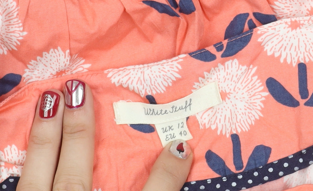 White Stuff Women's Pink Floral Shift Dress Size 12 Knee Length Cotton