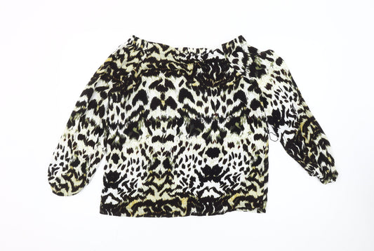 Karen Millen Women's Multicoloured Leopard Print Peasant Blouse UK 8
