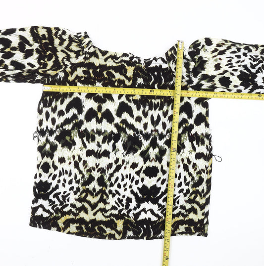 Karen Millen Women's Multicoloured Leopard Print Peasant Blouse UK 8