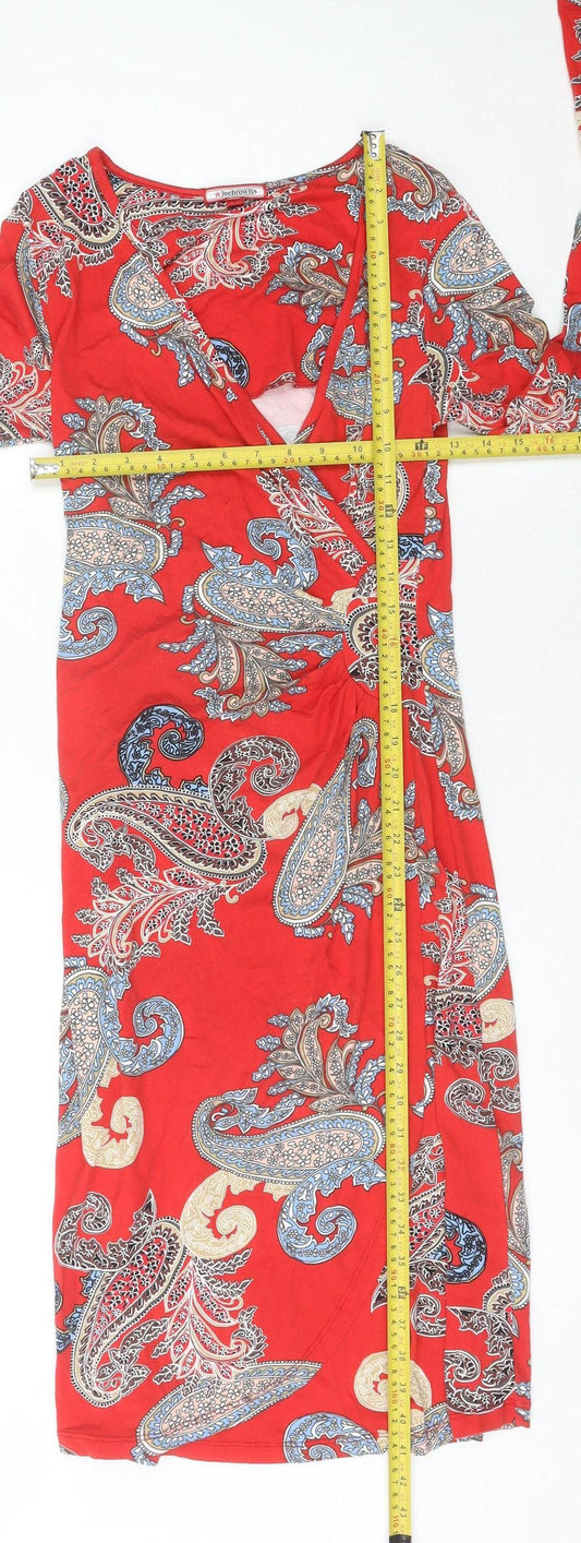 Joe Browns Women’s Red Paisley Bodycon Dress Size 8 V-Neck Boho Knee Length