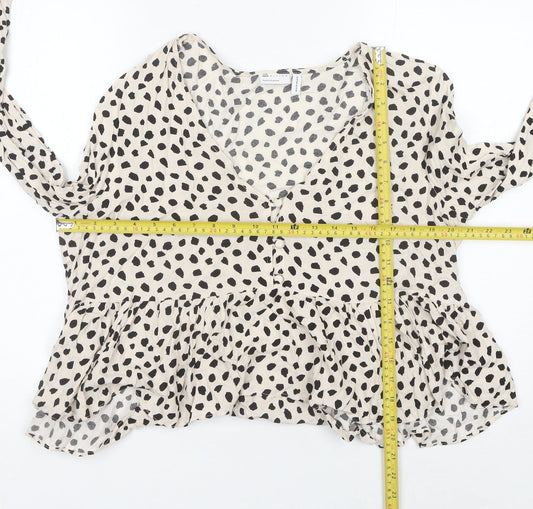 ASOS DESIGN Womens Beige Animal Print Cropped Blouse Size 16