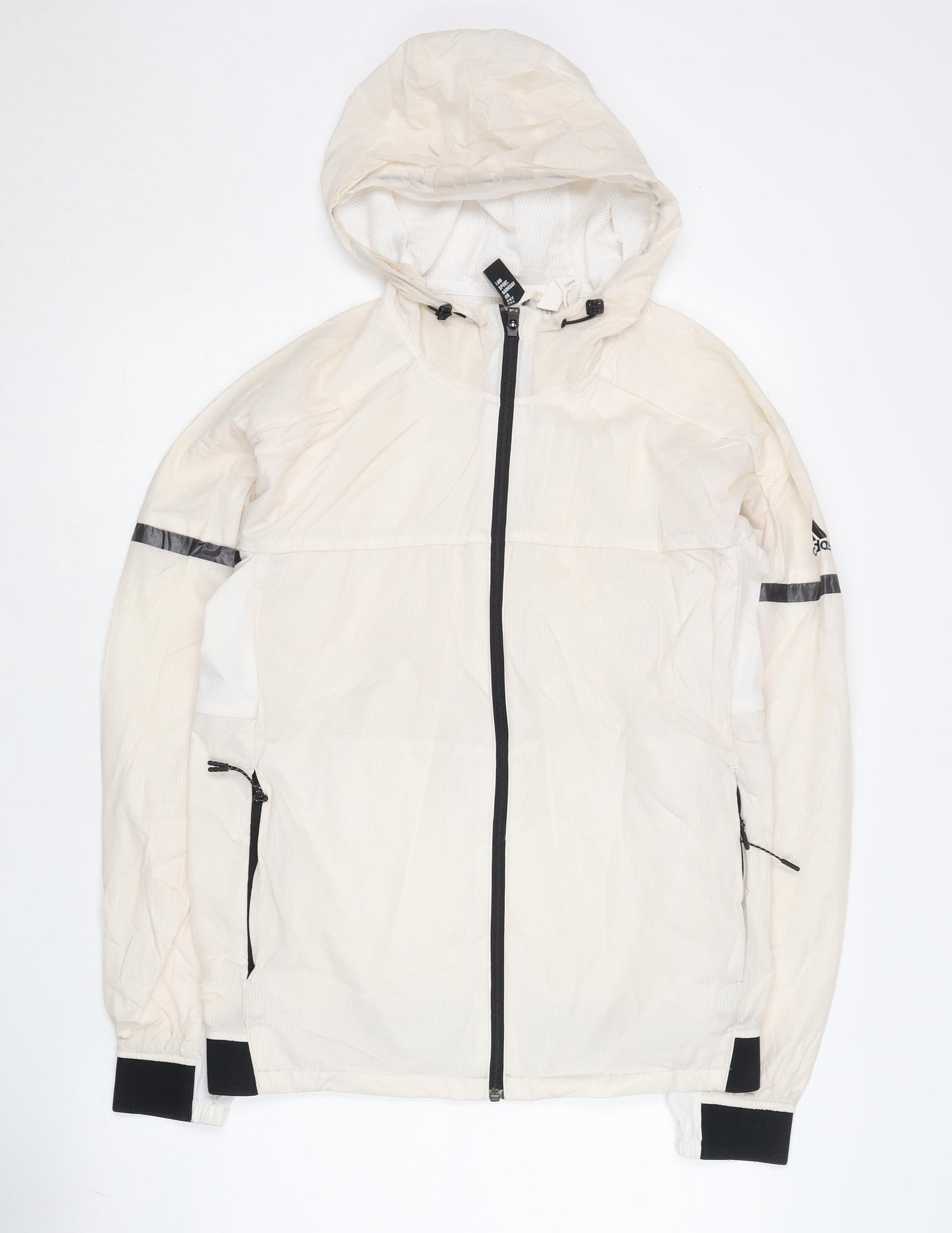 Adidas Men’s Ivory M Windbreaker Jacket Hooded Lightweight Activewear