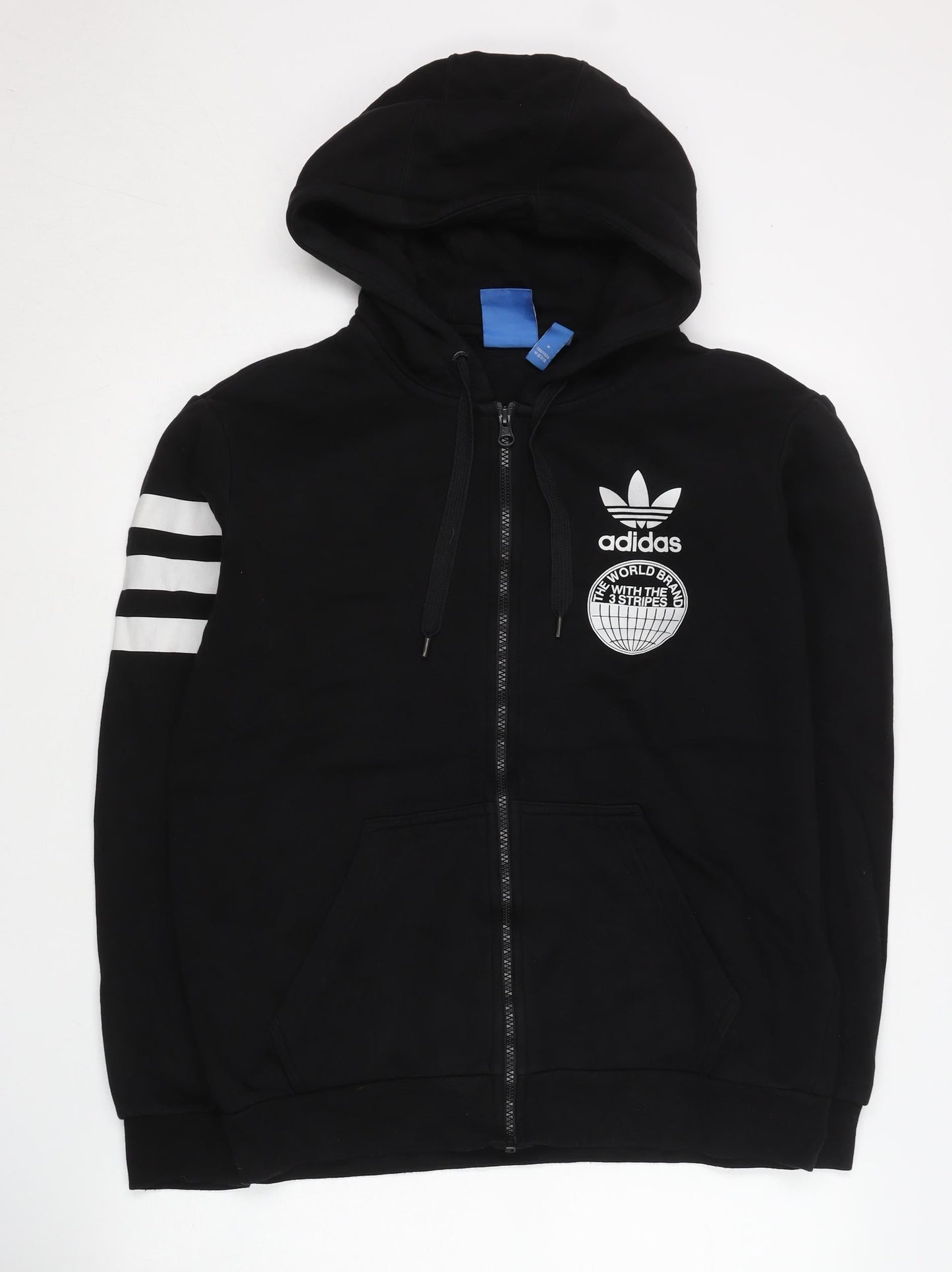 Adidas Men’s Black Full Zip Hoodie L Sports Graphic Cotton Blend