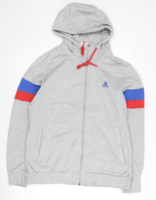 Adidas Men’s Grey Full Zip Hoodie Size L Sports Jersey Cotton Blend