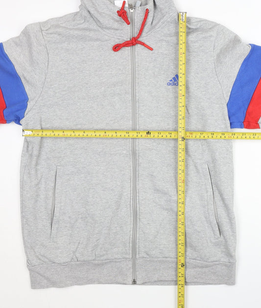 Adidas Men’s Grey Full Zip Hoodie Size L Sports Jersey Cotton Blend