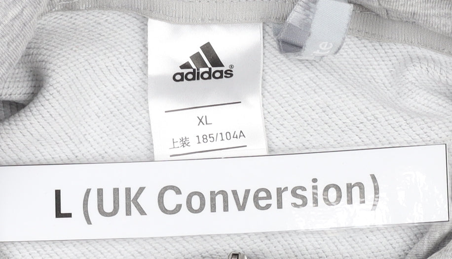 Adidas Men’s Grey Full Zip Hoodie Size L Sports Jersey Cotton Blend
