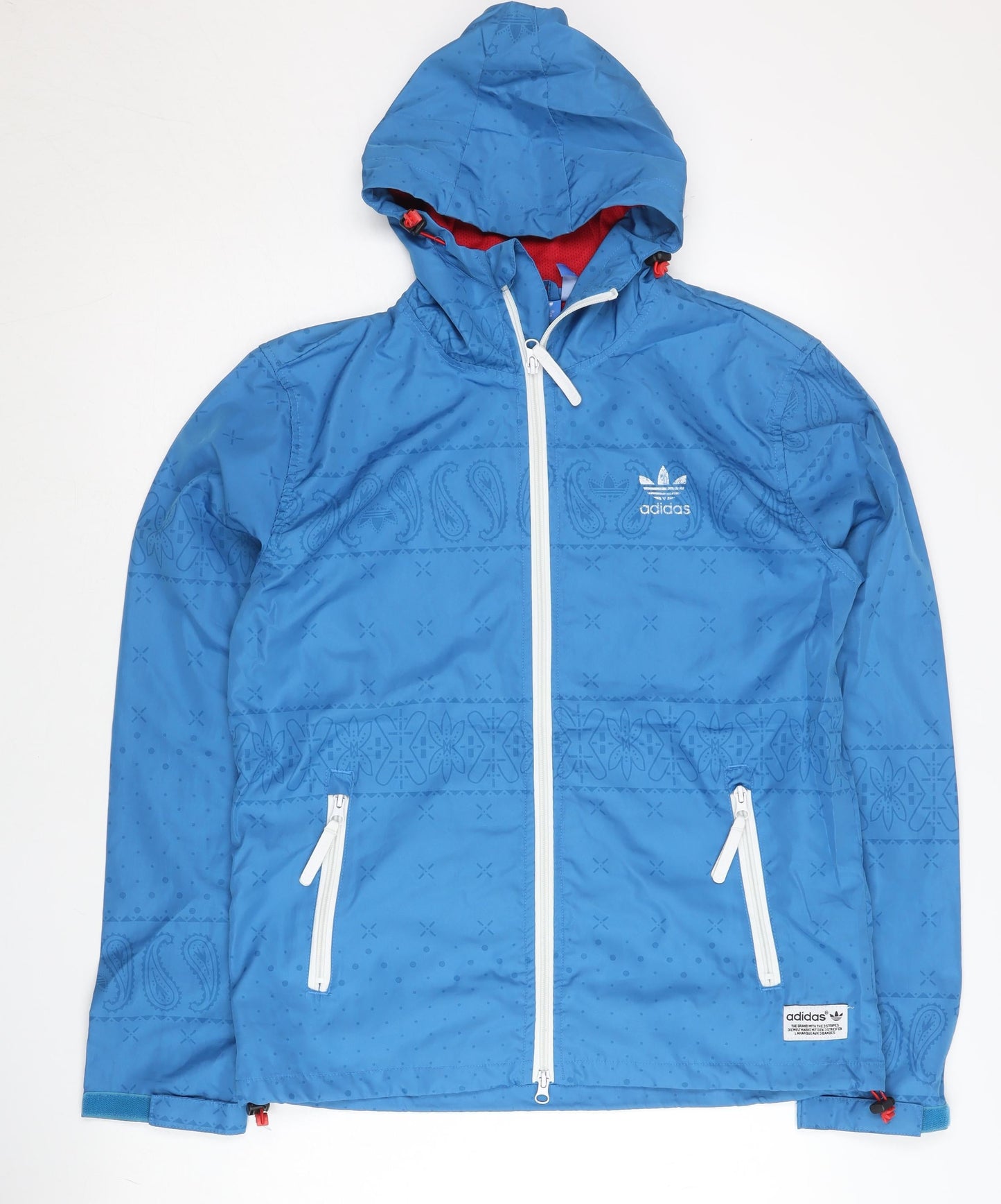 adidas Men's Blue S Paisley Windbreaker Jacket Lightweight Hooded