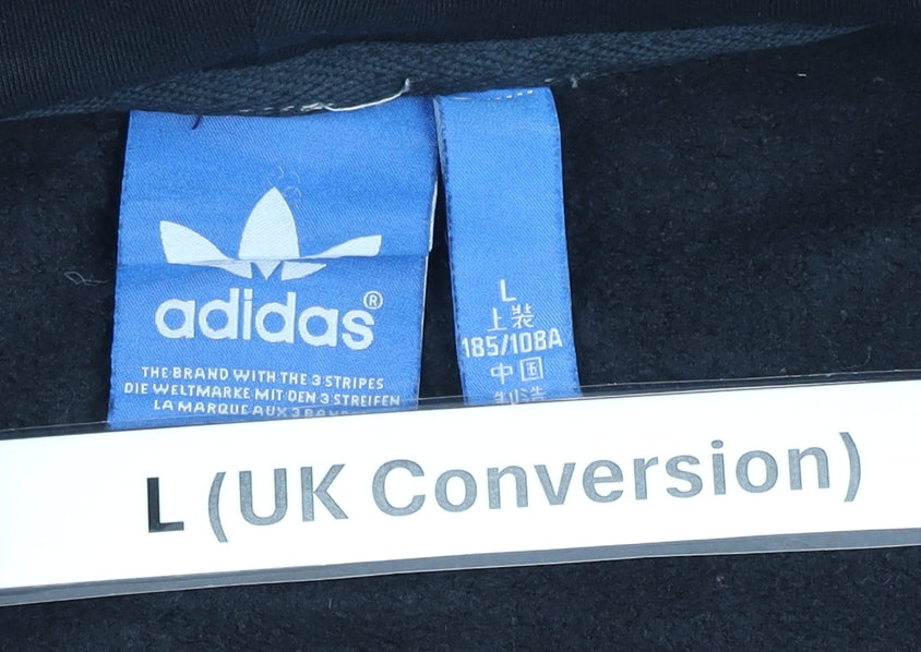 Adidas Men's Black Full Zip Hoodie L Fleece Geometric Pocket Logo