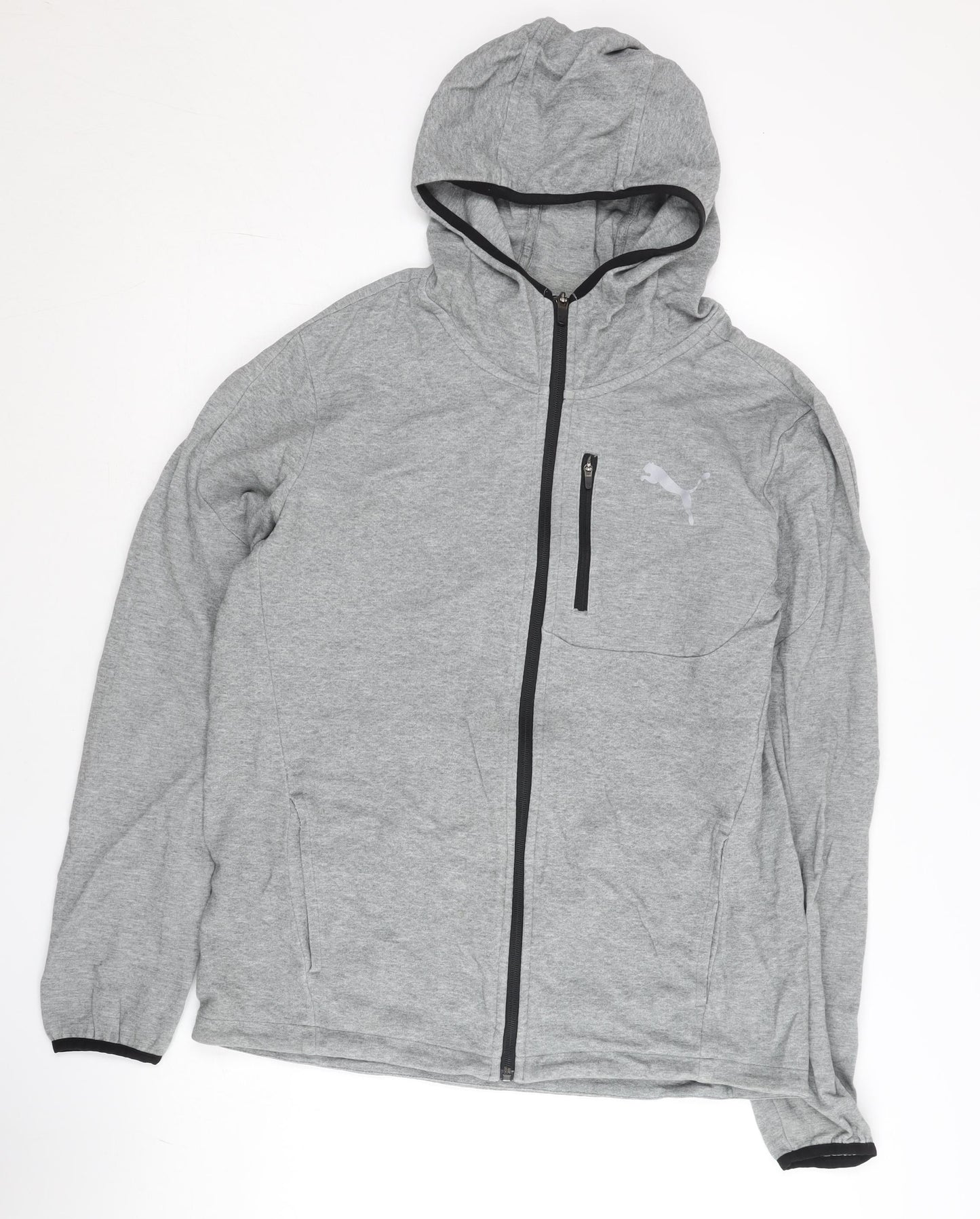 Puma Men's Grey Full Zip Hoodie L Regular Fit Lightweight